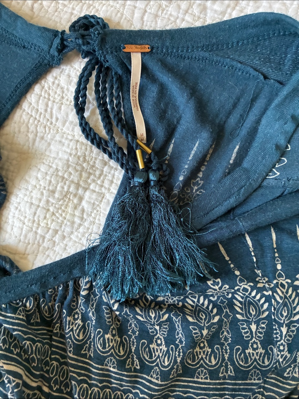 Free People Boho weekend warrior Blouse blue open back long sleeve oversized med - Picture 13 of 13